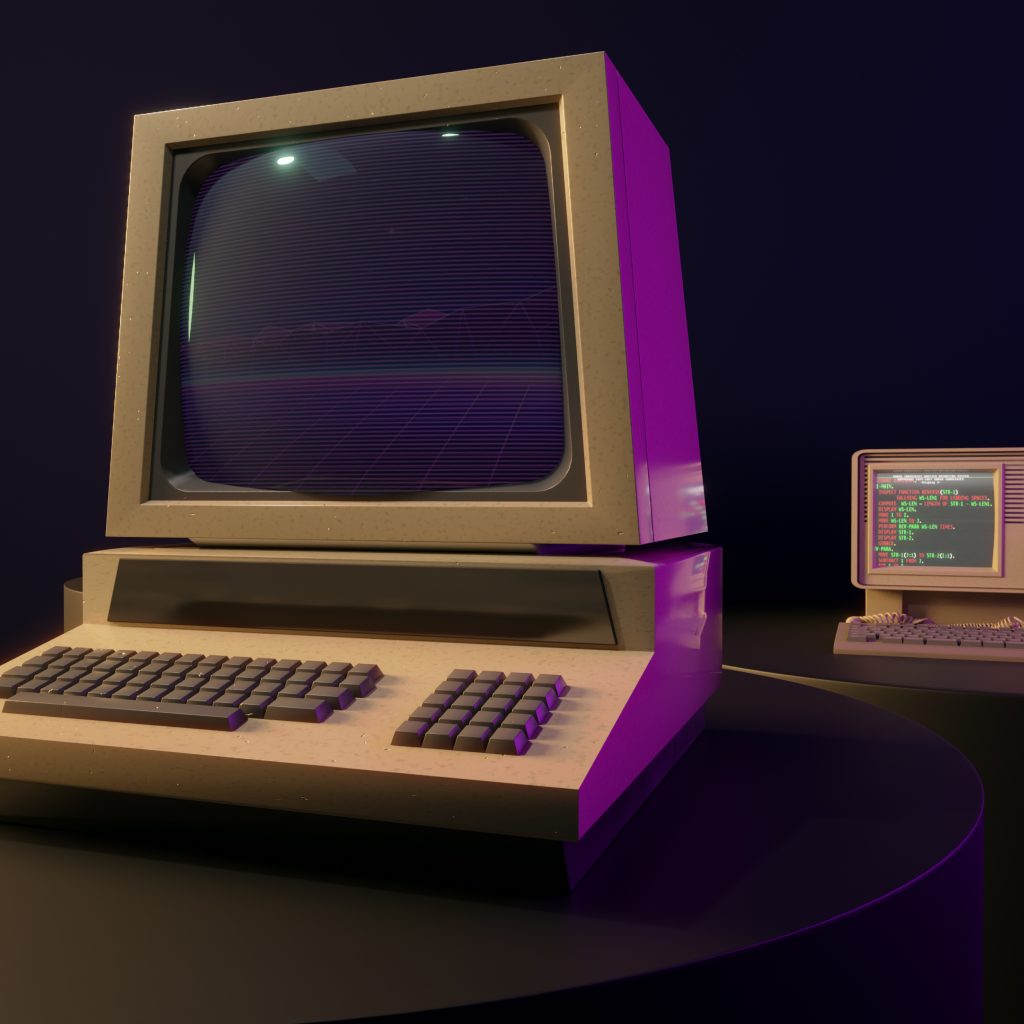 A computer showing the history of coding through an old screen
